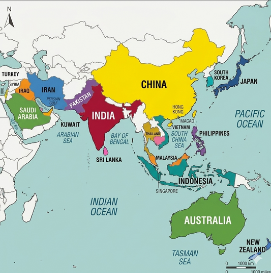 Travel eSIM data plans for Asia and Oceania countries